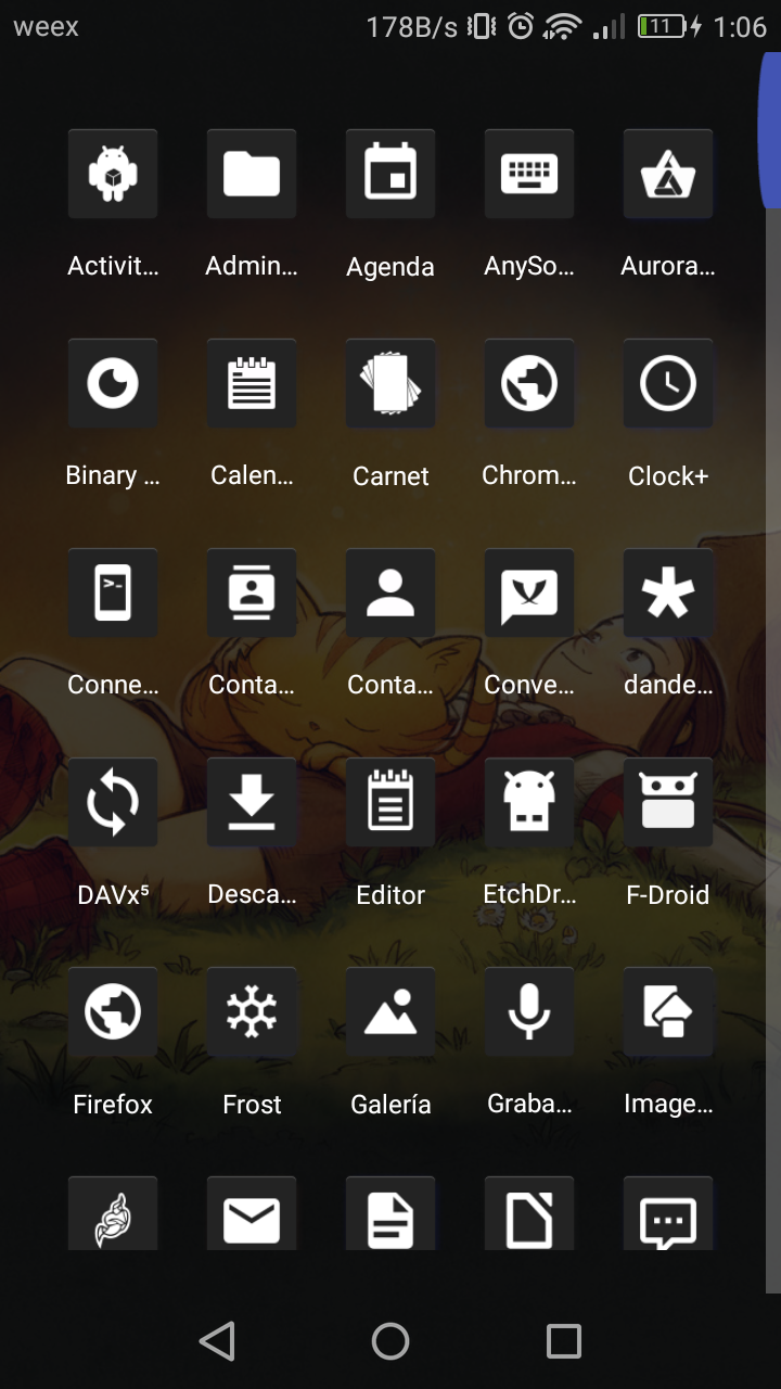 Screenshot of Ameixa Monochrome icons on OpenLauncher